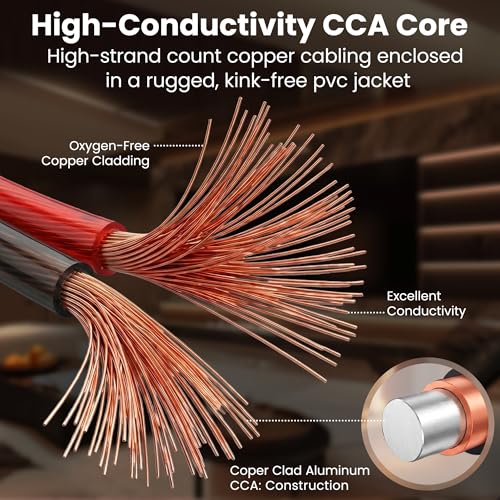 GEARit 12 Gauge Speaker Wire 100FT, 12/2 CCA Cable for Home Theater - color: Translucent Black/Red, size: 12AWG / 100 Feet