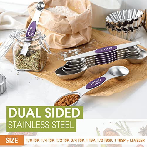 Spring Chef Stainless Steel Magnetic Measuring Spoons Set of 8, Purple - color: Purple, size: 1-Pack