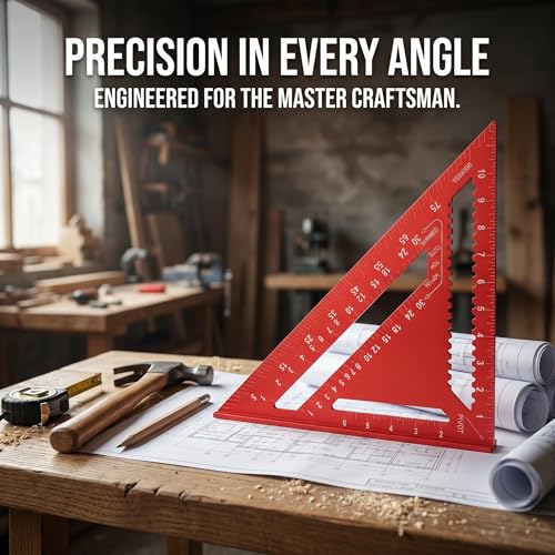 TOPZEA Carpenter Square, 12 Inch Aluminum Rafter Square Triangle Framing Ruler Measuring Layout Tool for Woodworking, Carpentry, Construction, Red