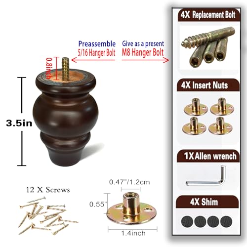 SHANJUE 3.5 Inch Wood Sofa Legs Replacement for Ottoman Cabinet, Set of 4 - size: 3.5 inch