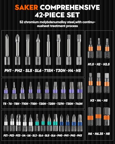 Saker 42-in-1 Magnetic Screwdriver Kit with T Handle Multi-Bit Ratchet Screwdriver Set Gifts for Father, Dad, Home, Computer, Bicycle, Furniture, DIY Dark Grey - style: 42 in 1 Classic