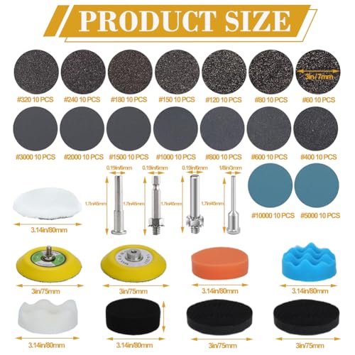 174 Pcs 3 Inch Sanding Discs,60-10000 Sanding Paper Drill Polishing Kit