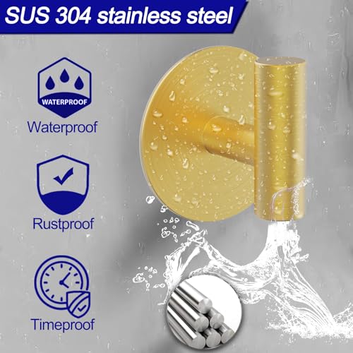 Bntuk Wall Towel Hooks, Adhesive Hooks for Coat Waterproof Shower Hooks - color: Gold, size: 2 Pack