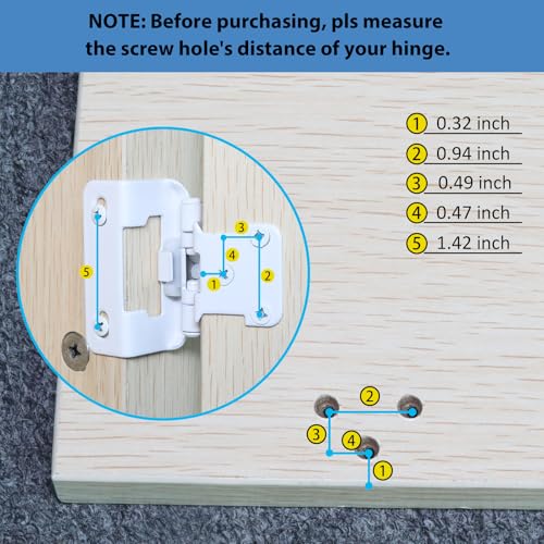 8 Pack (4 Pairs) 1/2 Inch Overlay Semi Partial Wrap Hinges White - color: White, size: 8 Pack (4 Pairs)