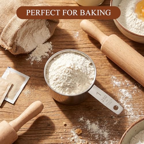 6Pcs Stainless Steel Measuring Cup, 1 Cup - 250ml Metal Measuring Cup, Comfortable Hand Feeling Measuring Scoops for Coffee Cooking Baking Kitchen - size: 1 Cup