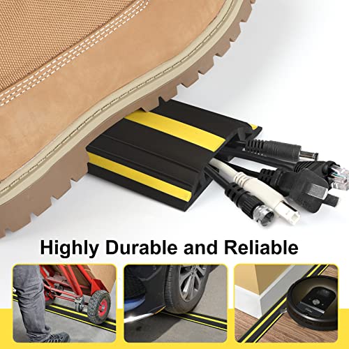 10 ft Floor Cable Cover Protector, Heavy Duty PVC Duct Easy to Unroll, Prevent Trip Hazard for Home Office or Outdoor Settings - size: 10 Feet - Black and Yellow - 1 Pack