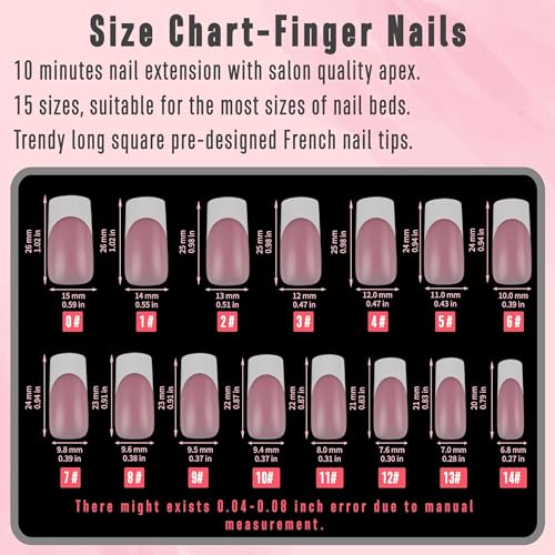 NOVO OVO French Tip Matching Press on Nail tips set, BERRY PINK Square Finger and Square Round Toe Nail Tips kit, Soft Gel Nail Extension, Pre-applied Tip Primer & Matte Base Coat x 15 Sizes 360 pcs - color: Berry Pink Hand and Foot Set