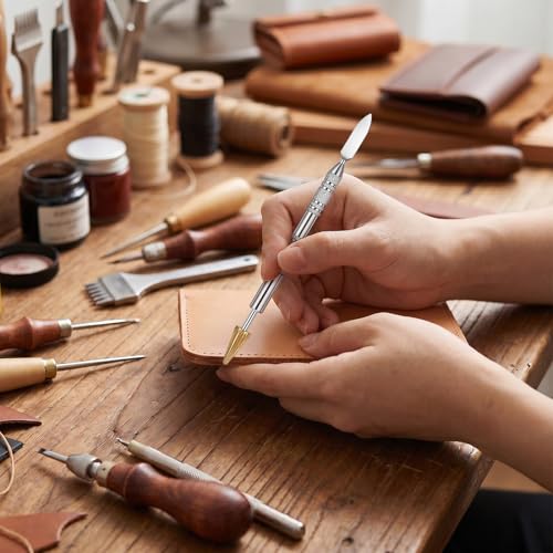 Double-Headed Stainless Steel Leather Edge Paint Roller, 2 PCS Leather Edge Dye Pen, Colorful Edges Roller Applicator Pen Printing Tool Leathers Working Tools Oil Paint Rollers for Dyeing DIY Craft