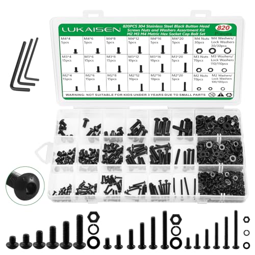 820Pcs Screw Assortment Kit, M2-M4 304 SS Black Hex Button Cap Bolts - size: M2 M3 M4 820pcs 2
