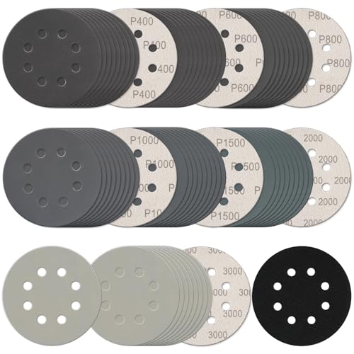 140Pcs 5 Inch Sanding Discs Hook & Loop 8-Hole Wet Dry Sandpaper Assortment - style: 140Pcs 400-3000 Grit (Mixed)