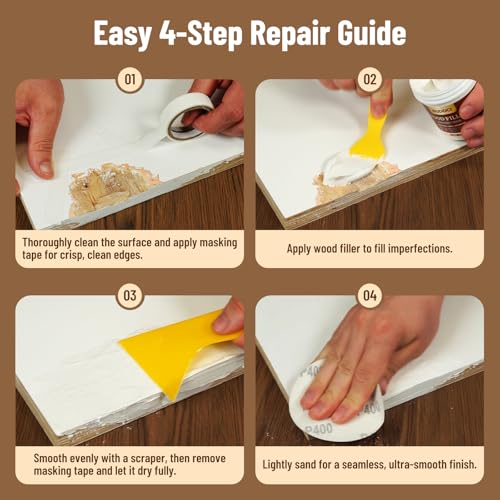 Wood Putty Filler, 10.58 oz White Wood Filler, Paintable Sandable Stainable Wood Filler, Water Resistant Wood Repair Kit, Repair Scratches Cracks Nail Holes for Indoor Outdoor Wood Furniture