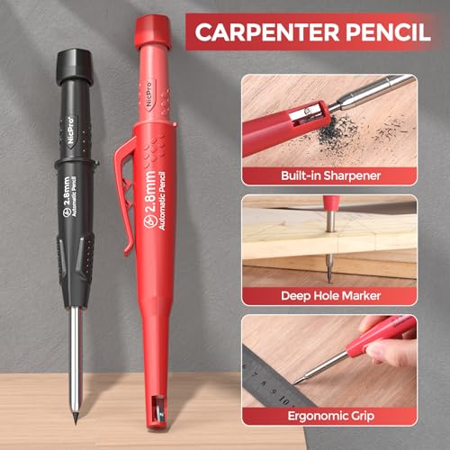 Nicpro 24PCS CP3000 Mechanical Carpenter Pencil Set with Sharpener & Sheath - size: 1 Count (Pack of 24)