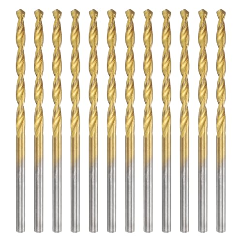 uxcell 12pcs Titanium Twist Drill Bit 3/32" Drilling Dia High Speed Steel Drills for Hardened Metal, Stainless Steel, Cast Iron, Wood, Plastic - size: 3/32 inch