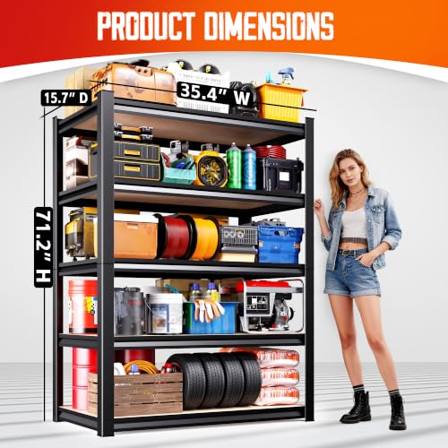 71" H-35 W Garage Shelving-5 Tier Storage Shelves,Adjustable Heavy Duty Metal Shelving Unit and Storage Large Rack,Utility Steel Shelf for Shop Warehouse Industrial Pantry Basement - size: MDF/35"Wx16"Dx71"H