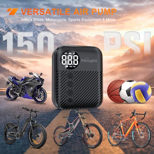 Nilight Mini Bike Pump with Gauge 150PSI Presta & Schrader Valve - color: Mini Bike Pump