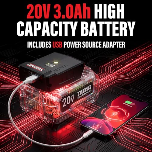 TEENO Brushless Power Tool Combo Kit, 6-in-1 Cordless Interchangeable Multi-Tool Set (Drill, Impact Wrench, Oscillating Tool, Reciprocating & Chain Saws, Sander), 3Ah Battery, USB Adapter & Hard Case - color: Red