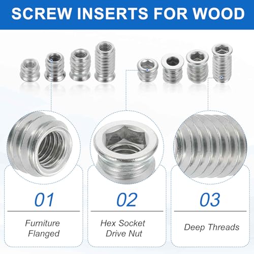MECCANIXITY 6Pcs Threaded Inserts Nuts, M8x20mm Hex Socket Drive Nut Inserts for Wood - 304 Stainless Steel Screws Furniture Screw in Nuts Bolt Fastener Connector Wood - size: M8x20mm
