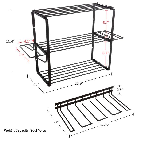 Power Tool Organizer - 4-Tier Garage Shelving Unit with 140lb Max Capacity - Wall Mount Garage Storage System for Tools by Stalwart - size: 4 Tier