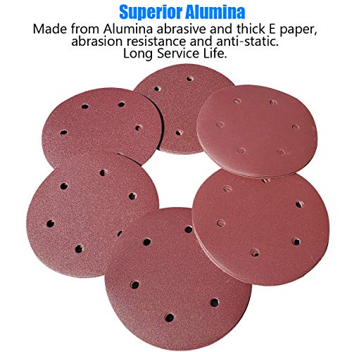 30 PCS 9 Inch 6 Hole Drywall Sanding Discs Set- 80 100 120 180 240 400 Grits, 9" Sandpaper Discs with Hook & Loop Backing, Fast Cutting Aluminum Oxide Abrasive for Drywall Power Sander, Wood Sander