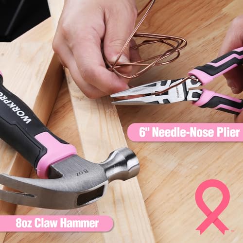 WORKPRO 52-Piece Pink Tools Set, Household Tool Kit with Storage Toolbox
