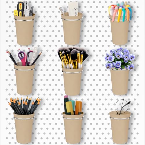 Pegboard Cups With Loops, 9 Pack Khaki Peg Board Pencil Holder Organizer - color: Khaki