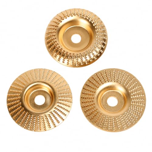 SHIRIA 3-Piece Angle Grinder Polishing Pad，Wood Carving Disc Set, 4" (10cm) Dia, 15mm Arbor, Alloy Steel, Flat/Curved/Beveled Grinding Heads for Angle Grinder. - color: Flat/Curved/Beveled-3pcs