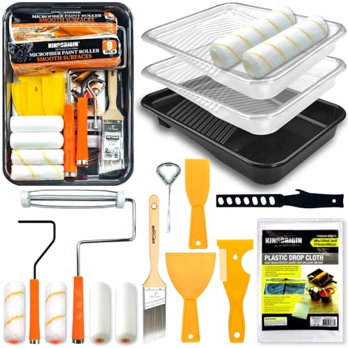 18 Pcs Paint Roller Kit - 9" & 4" Paint Roller with Paint Tray - color: 18 Pack, 9" & 4" roller
