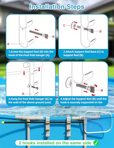 [Patented] POOLHOUR 3-Hook Pool Pole Hanger for Above Ground Pools