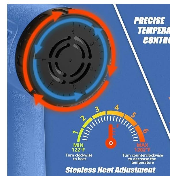 Heat Gun Kit 572 & 1112℉ Dual-Lvel & Rear Rotation Temperature Control 4 Nozzles Heat Gun' Overload Protection For Crafting, Shrink Tubing, Vinyl Wrap, Shrink Wrap,5Ft Power Cord