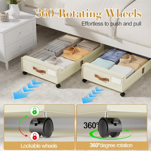 Yecaye 60L Under Bed Storage with Wheels, 2 Pack, Beige - color: Beige, size: 2 Pack