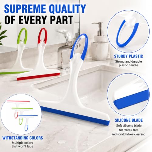 Shower Squeegee for Glass Doors, 3pcs Bathroom Squeegee for Shower Glass - color: 3pcs-blue/Green/Red