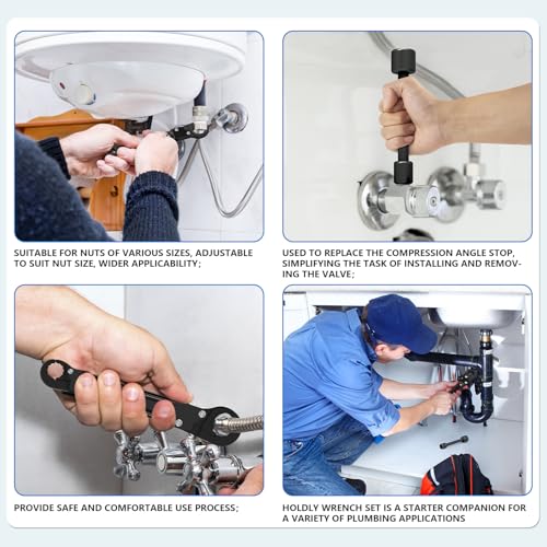 Holdly Angle Stop Wrench, Plumbing Tool for 3/8- and 1/2-Inch Valves - color: Black