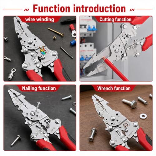 Multifunctional Foldable Automatic Wire Stripper and Cutter, Portable Crimping Tool for and Stripping tools & home improvement - color: Red
