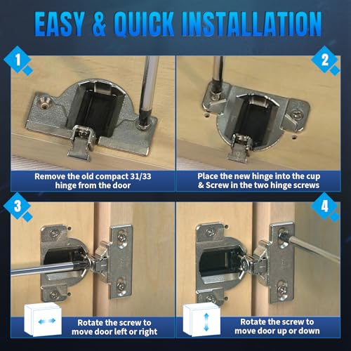 8 PCS Replacement for 30.310-11.02 Blum Cabinet Hinges, Self Quick Closing 110 & 120 Degree Screw On, 33.3600 Compact 31 & 33 Hinge (Mounting Plate Not Included) Include Wood Screws