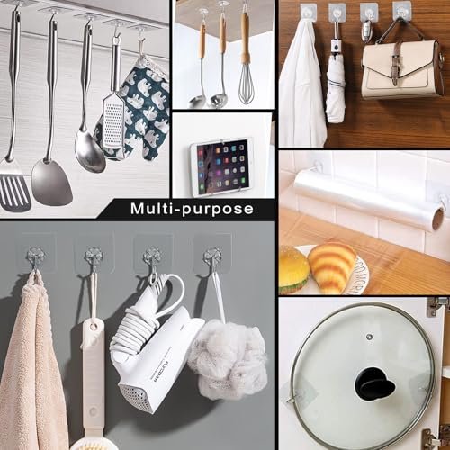 ZESLMG Adhesive Wall Hooks No Damage for Hanging, 24 Pack Large Self Sticky Hooks Heavy Duty 44lb Removable, Clear Hook for Shower Towel Coat Key Picture Wreath Outdoor Bathroom Kitchen, Waterproof - size: 24 Upgraded Large Hook