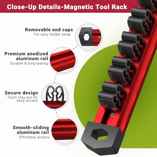 Preciva 2 PCS Magnetic Tool Holder with 24 Sliding Clips, Triple Strong Magnets & Aluminum Rails, Compact Screwdriver Organizer and Wrench Organizer for Garage Workshop Tool Box Storage