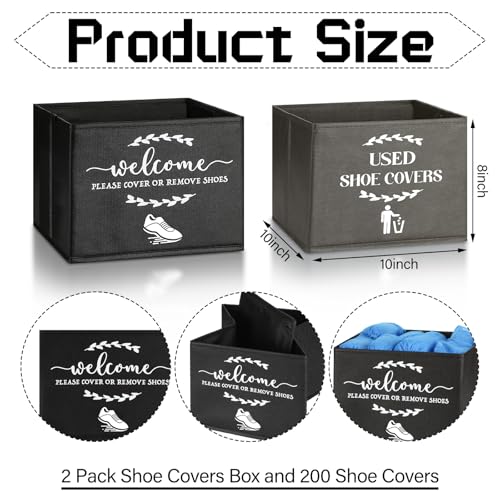 Suzile 200 Pcs Disposable Shoe Covers with 2 Pcs Box Open House Supplies Foldable Booties Shoe Covers Holder Storage Bin for House Indoor Guest Supplies, 10 x 10 x 8 Inch (Black,Gray,Blue) - color: Black,Gray,Blue