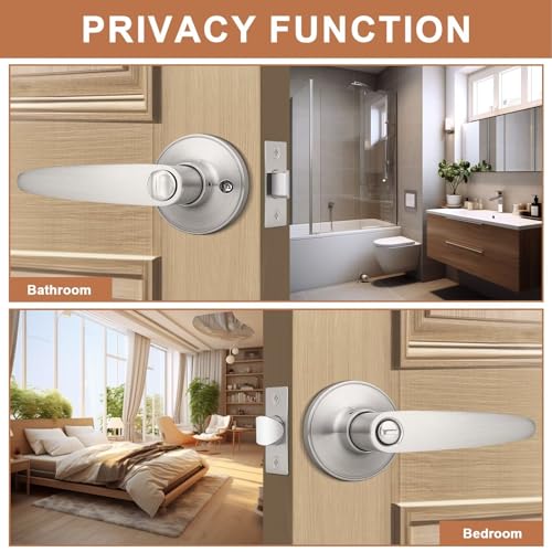 Probrico 4 Pack Privacy Door Levers Door Handles for Bedroom or Bathroom Keyless Leverset, Locked in Side Home/Office Door Lockset,Modern&Durable in Satin Nickel Door Hardware - size: 4 Pack