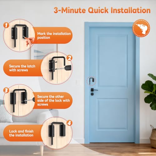 Upgraded Sliding Door Loop Lock, Gate Latches, Black - color: Black-1PC