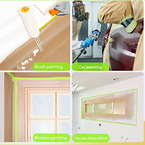 6 Rolls Pre-Taped Masking Paper for Painting and 3 Rolls Masking Tape Set -18 inch x 50 feet Tape and Drape for Painting, Painters Paper for Automotive Paint Masking, Floor Protection,Wall Covering