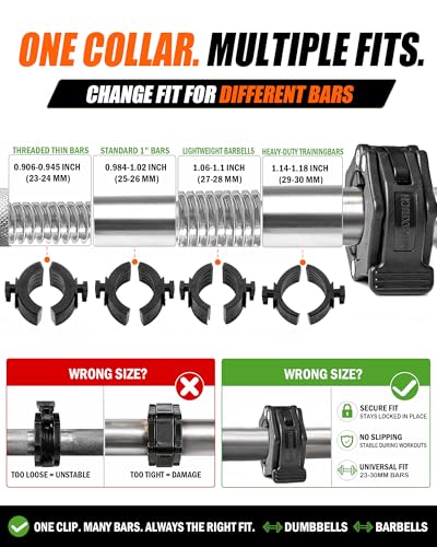 MAXRICH Ultra-Thin 1-Inch Barbell Clamps, Quick Release Weight Clips for 23–30mm Bars, Secure Barbell Collars for Home Gym - color: BLACK