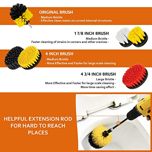 Drill Brush Attachments 20 PCS Scrub Pads & Sponge Power Scrubber Brush with Extend Long Rod All Purpose for Grout, Bathroom Surface, Sinks, Corner, Car Detailing, Carpet, Floor, Laundry Room Cleaning