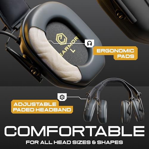 M300A Ear Protection For Gun Range - Shooting Ear Muffs with Ergonomic Gel Cushions, IPX5 Waterproof Gear - color: Black