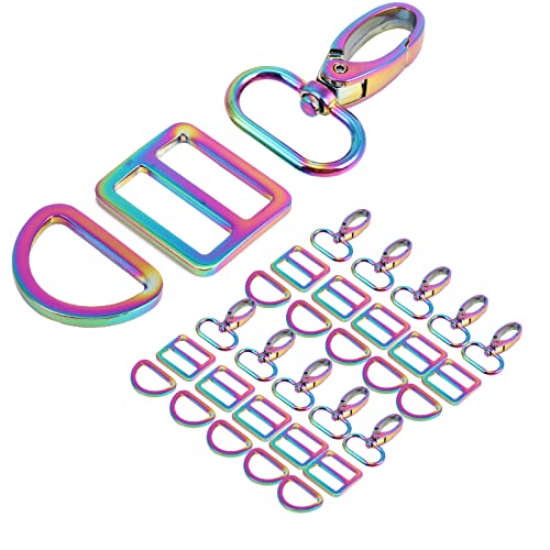 PECMER 30 Pcs Rainbow Purse Hardware for Bag Making Swivel Hooks 1 Inch D Rings for Purse Strap Dog Collar Handbags Buckles Replacement Belt Making Supplies 25mm 10 Set Colorful(30 pcs Rainbow) - color: 30 Pcs Rainbow