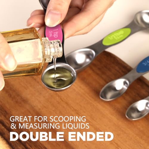 ChefAide Set of 8 Magnetic Measuring Spoons, Stainless Steel, Dual Sided - color: Multicolor-2, size: Magnetic Measuring Spoons