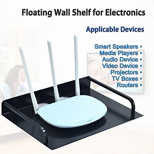 HNVNER Black Floating Media Shelf for Router Streaming TV Box, 12x10 Inch - color: 1 Layer-large-1pcs