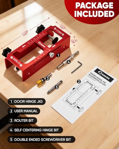 Saker Door Hinge Jig,Adjustable Door Jamb Hinge Jig,Aluminum Alloy Doors Hinges Router Jigs,Fits Door Hinges from 2.5" to 5" Length and Thicknesses,Radius 1/4” or Radius 5/8” - size: Door Hinge Jig