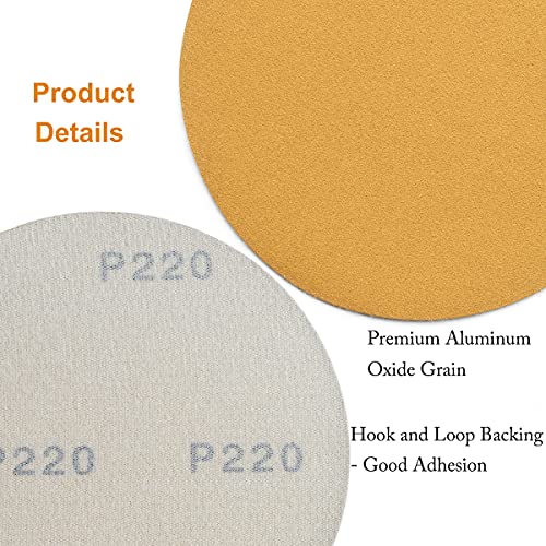 6-Inch No-Hole Hook and Loop Gold Sanding Discs 220-Grit, 100-Pack - size: 220 Grit