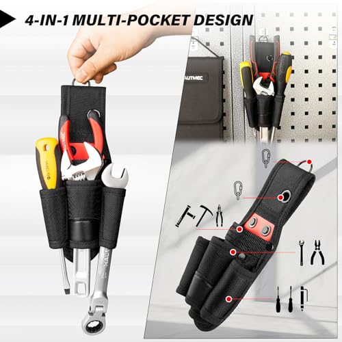 HAUTMEC Small Tool Belt Pouch, 4-in-1 Quick Access Tool Holster, 1680D Compact Tool Bag for Belt, Fits Up to 2-3/4" Belts - HTTBH25030
