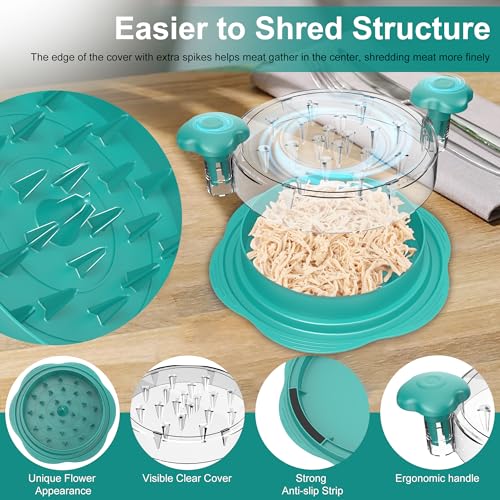 Chicken Shredder Tool Twist Large Meat Shredder with Brush&Fork, Teal - color: Teal